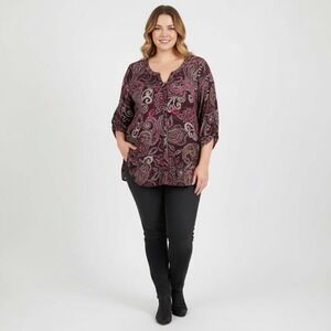 Catherines 3X Paisley‎ Print Button Up 3/4 Sleeve Tunic Blouse Top Plus Size